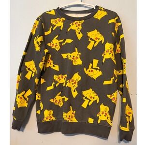 Nintendo Pokemon Pikachu All Over Print Sweatshirt Gray Yellow Large    0240